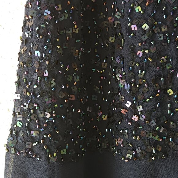 JKARA Chiffon Evening Dress Plus Size 18W Navy Blue, Sequin Bodice - Picture 3 of 12